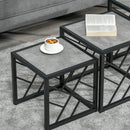 Grey Square Nesting Coffee Tables Set, 3-Piece Black Metal Frame Side Tables