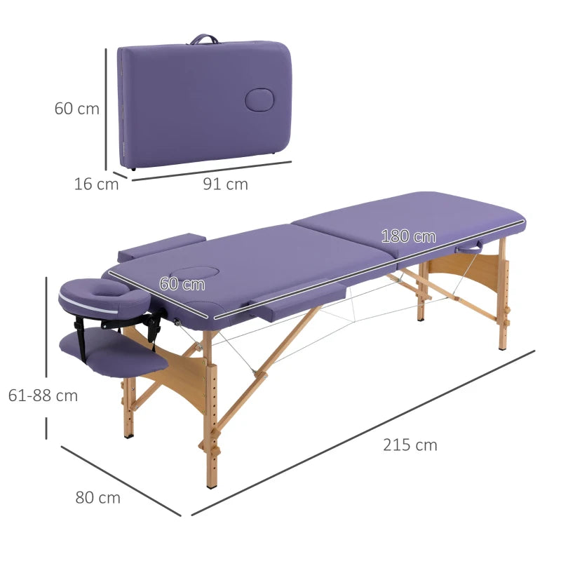 Portable Purple Massage Table with Carry Bag and Wooden Frame