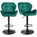 Green Velvet Bar Stools Set of 2 - Metal Frame, Adjustable Height, Swivel