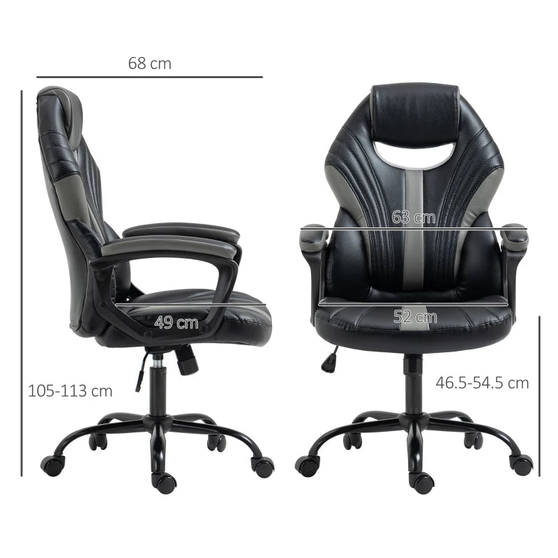 Black Faux Leather Gaming Chair with Swivel Wheels
