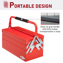 Red 3-Tier Metal Cantilever Toolbox with Carry Handle