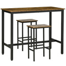 Rustic Brown 3-Piece Industrial Bar Table Set with 2 Stools