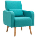 Teal Linen Armchair with Wooden Frame