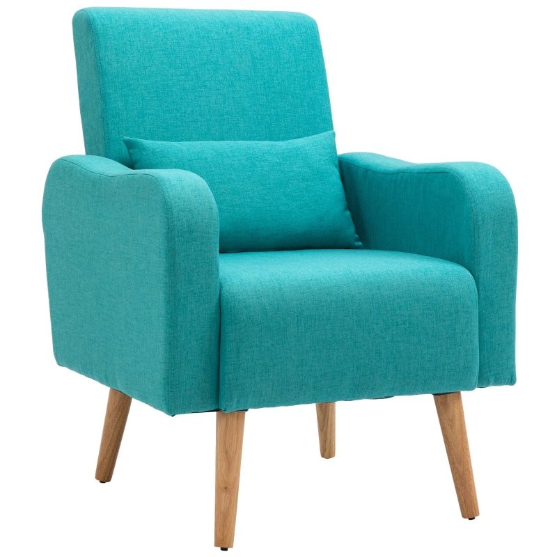 Teal Linen Armchair with Wooden Frame