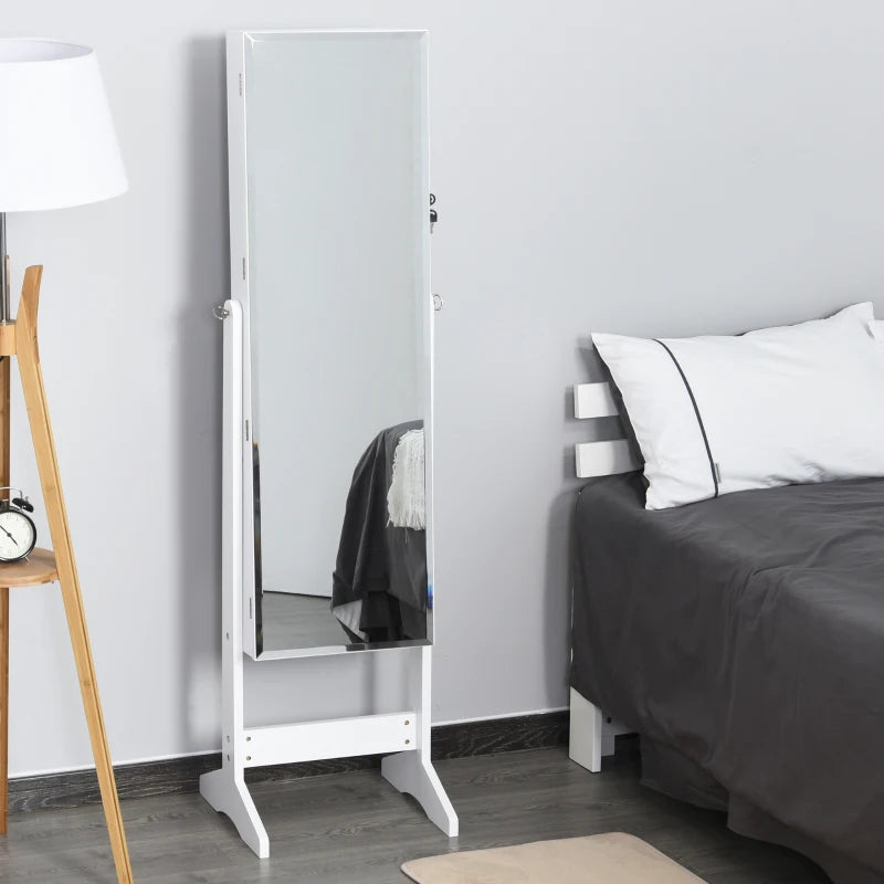 White Standing Mirror Jewelry Cabinet