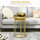 Gold Round Nesting Tables Set, Embedded Tabletop, Metal Frame - Living Room, Bedroom Side Table Duo