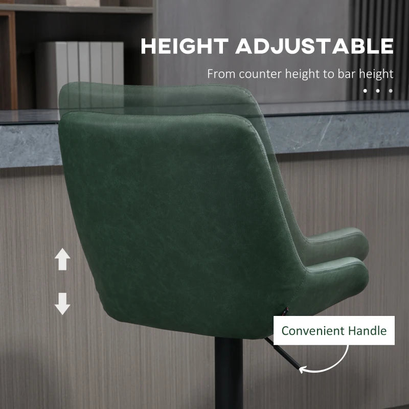 Green Retro Adjustable Bar Stools Set of 2 with Swivel Seat