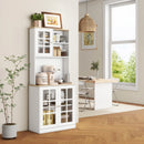 White Freestanding Kitchen Storage Cabinet with Adjustable Shelves and Glass Doors