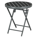 Round Outdoor Folding Patio Table with Imitation Marble Glass Top