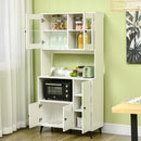 White Freestanding Kitchen Storage Cabinet with Doors, 180cm