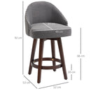 Dark Grey Nailhead Bar Stools Set of 2 with Rubber Wood Legs