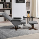 Grey Linen Swivel Recliner Chair Set with Footstool