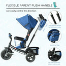 Blue 4-in-1 Kids Tricycle with Parent Handle, Canopy, and Safety Belt