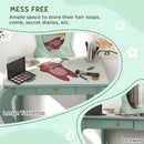 Green Kids Dressing Table Set with Mirror, Stool, Drawer - Cute Animal Design