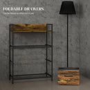 Rustic Brown Wood Effect 4-Drawer Fabric Chest