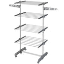 Grey 4-Shelf Folding Clothes Drying Rack with Side Arms and Wheels