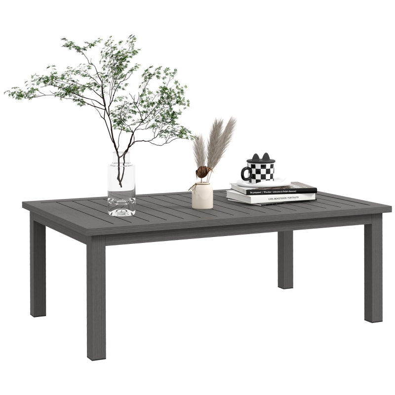 Brown Aluminium Outdoor Patio Side Table, Wood Grain Effect, 100cm x 60cm
