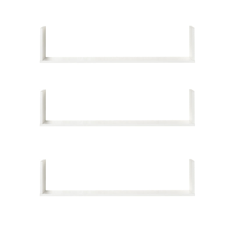 White Wooden U-Shaped Floating Shelves Set - Wall Mounted Storage Display