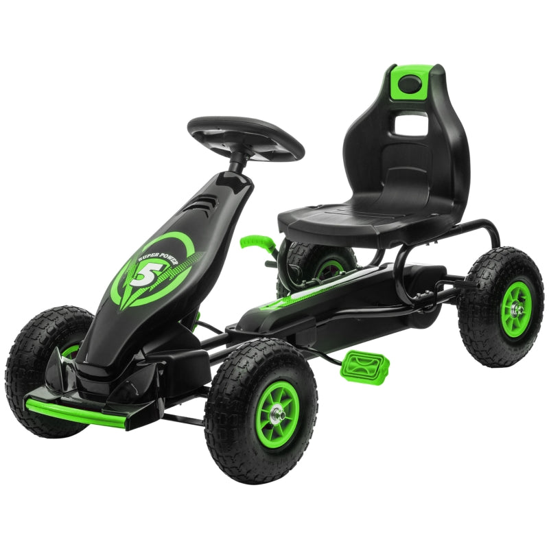 Green Kids Pedal Go Kart with Adjustable Seat and Inflatable Tyres