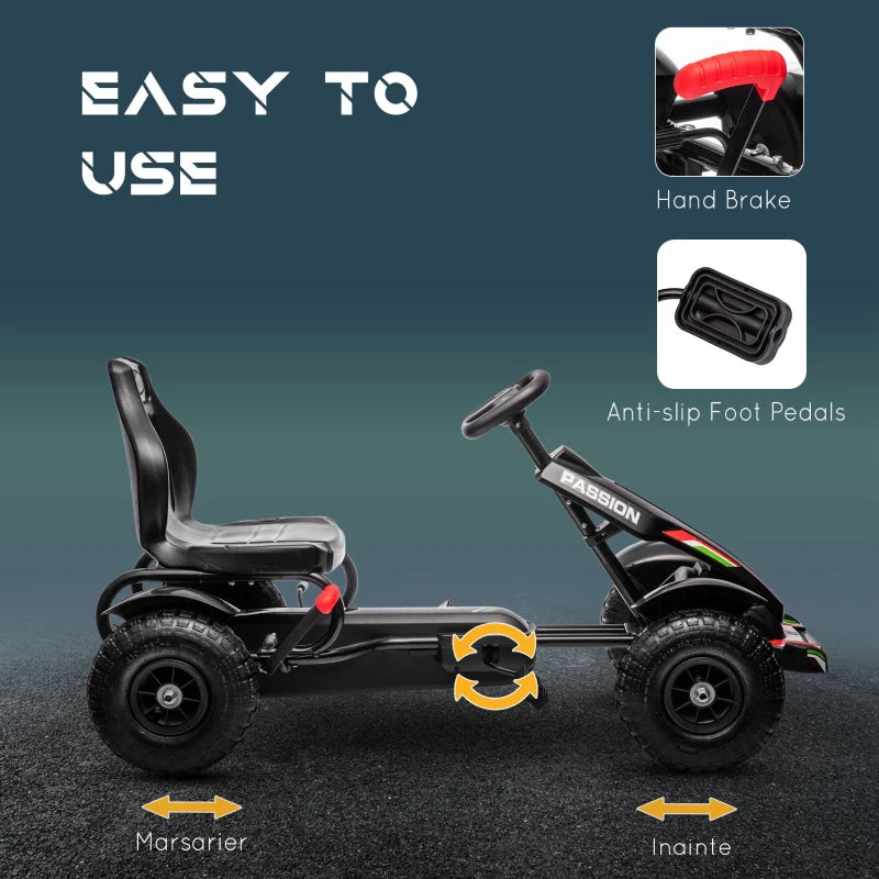 Black Metal Kids Pedal Go Kart with Adjustable Seat & Inflatable Tyres