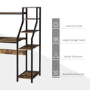 Rustic Brown Industrial Computer Desk with 6 Tier Shelves