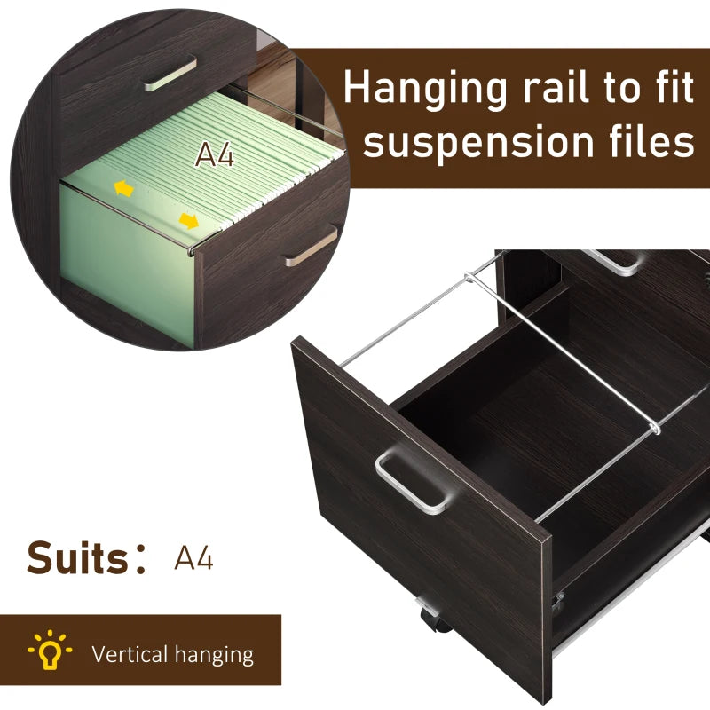 Black Wood Grain 2-Drawer Locking Office Filing Cabinet