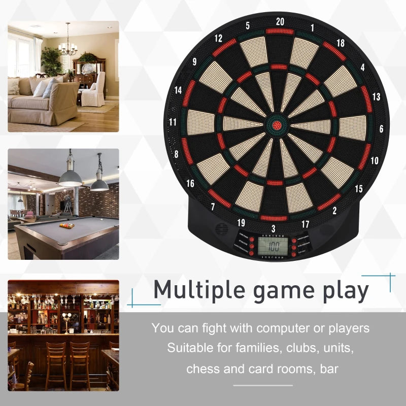 Electronic Hanging Dartboard Set - LED Score Display - 27 Games - 202 Variations - 12 Soft Tip Darts - Black