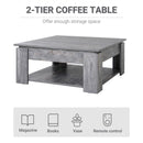 Grey Wood Grain 2-Tier Coffee Table with Bottom Storage Shelf