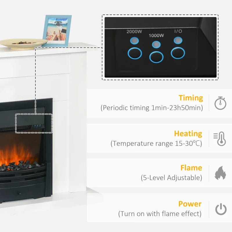 Modern Curved Electric Fireplace with LED Flames & Remote Control - Marble Stone Finish