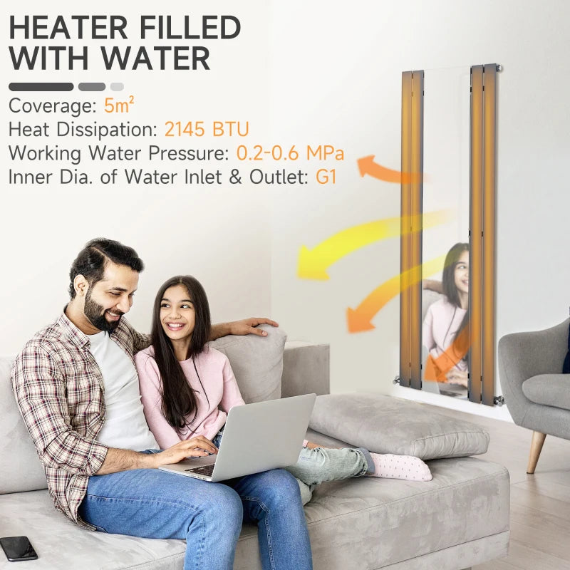Grey 180 x 60cm Mirror Space Heater for Home - Quick Warm-up Radiator