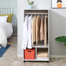 White Mobile Clothes Rack with Shelves and Rail