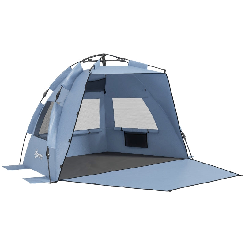 Light Blue Pop Up Beach Tent for 2-3 People with Sun Protection and Carry Bag