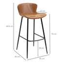 Brown PU Leather Bar Stools Set of 2 with Backs and Steel Legs