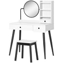 White Vanity Dressing Table Set with Mirror, Stool, and Storage