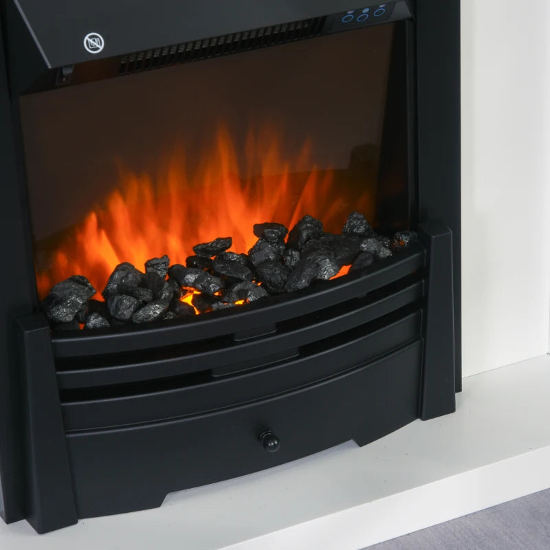 Modern Curved Electric Fireplace with LED Flames & Remote Control - Marble Stone Finish