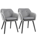 Grey Velvet Upholstered Dining Chairs Set of 2 with Backrest and Armrests