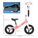Adjustable Pink Balance Bike for 30-60 Months, No Pedal, PU Wheels