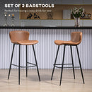 Brown PU Leather Bar Stools Set of 2 with Backs and Steel Legs