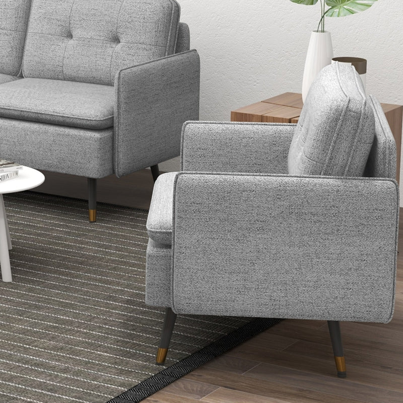 Grey Button Tufted Accent Chair for Living Room and Bedroom