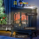 Black Electric Fireplace Stove Heater with LED Flame Effect, Double Door, Portable & Safe