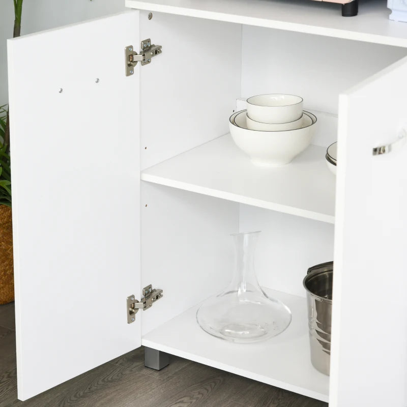 White Kitchen Storage Cabinet with Drawers and Shelves