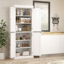 White Freestanding Kitchen Storage Cabinet with 4 Doors and 6-Tier Shelving