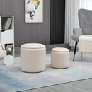 Modern Cream White Fabric Storage Ottomans Set of 2