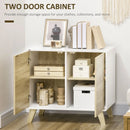 White and Oak Modern Storage Cupboard with Push-to-Open Doors