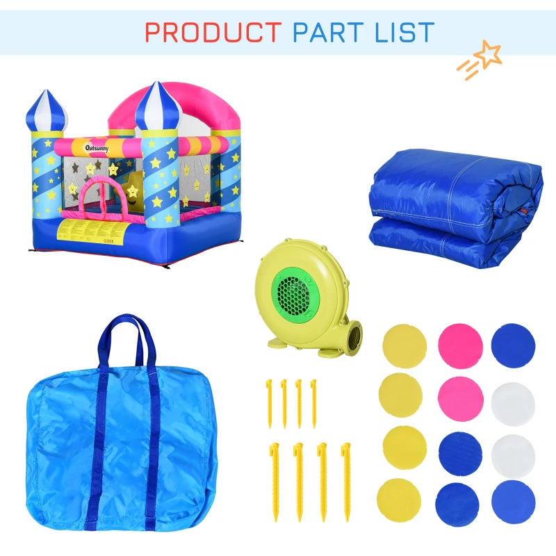 Kids Blue Inflatable Bouncy Castle Trampoline with Blower, Ages 3-8, Stars Design