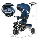 Blue Kids Tricycle with Rotatable Seat & Adjustable Push Handle