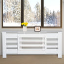 White Extendable Radiator Cover Cabinet Shelving Slatted Design 139-208.5L x 20.5W x 82.5H cm