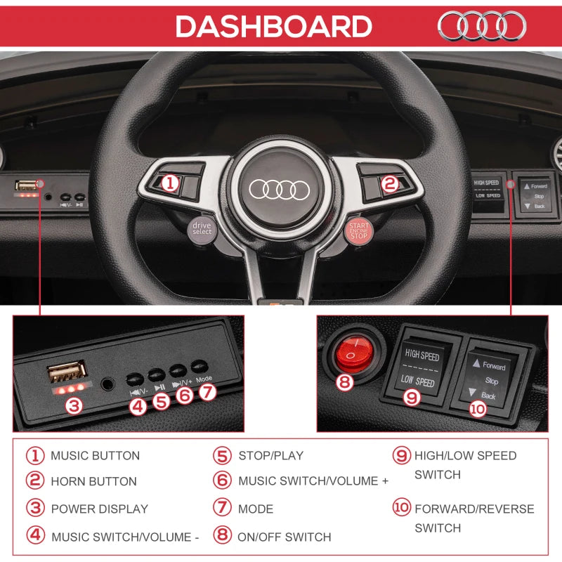 Black Audi TT Kids Ride-On Car with Remote Control and MP3 Player