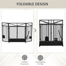 Black 3-Panel Folding Fire Screen with Tool Set and Doors, Freestanding Spark Guard for Fireplace, 122x77 cm