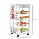 White Rolling Kitchen Cart with 4 Basket Drawers & Side Racks